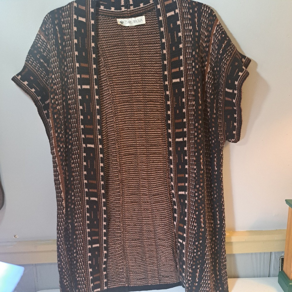 Chris Triola 0pen Sweater Vest  Womens Multi Color Brown Abstract Size 1 One